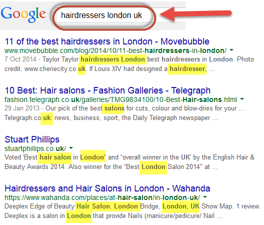 Google Hairdressers london UK